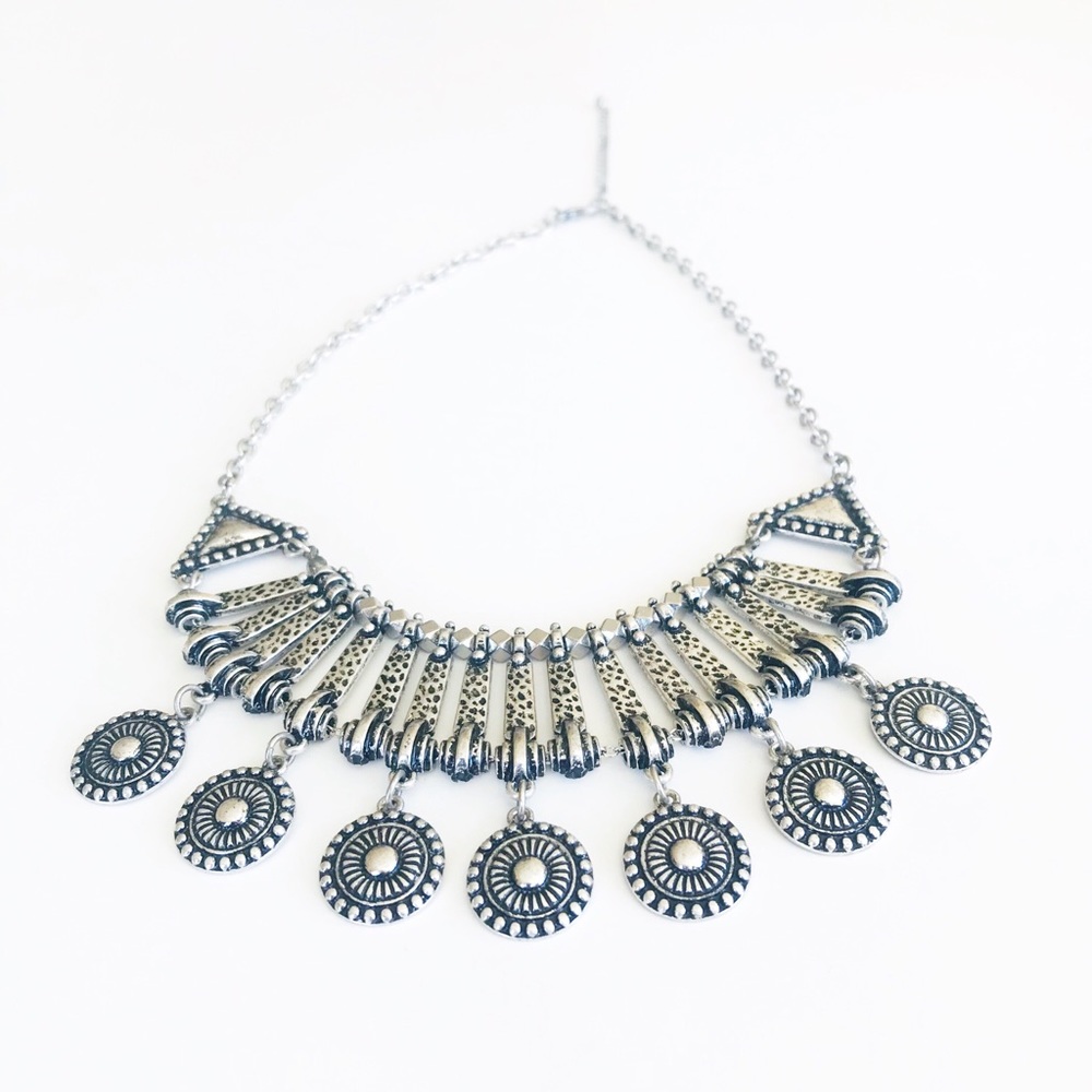 Silver boho oxidized statement necklace